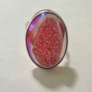 Solid Sterling Pink Druzy Starborn Ring